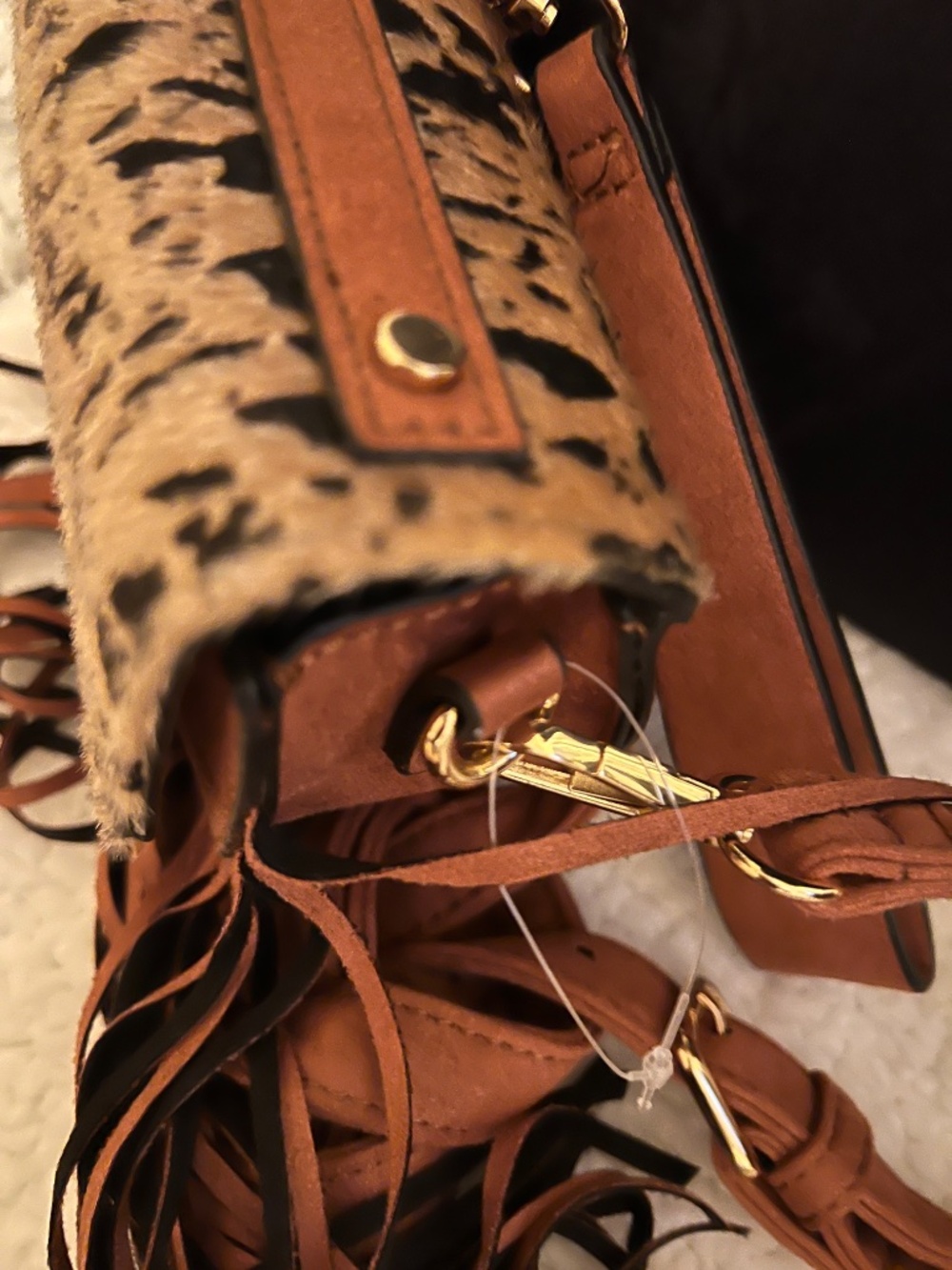 CATO - brown and black leopard print crossbody bag with fringe detailing - Picture 5 of 11